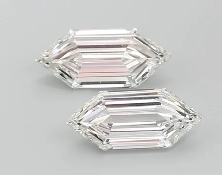 3.88 Carat G-VVS2 Hexagonal Step Cut Lab Diamond Pair (13.4x5.9mm)