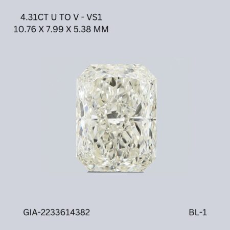 4.31ct Radiant Diamond - VS2 Clarity - K Color - Brilliant Cut