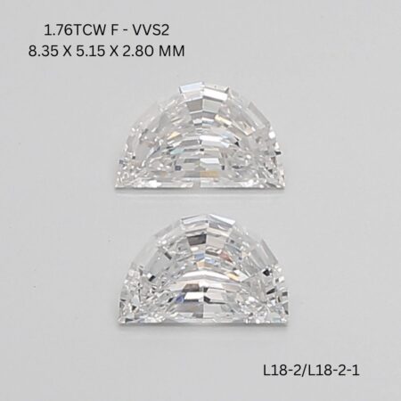 1.76 CT F VVS2 HALF MOON diamond Matching Pair