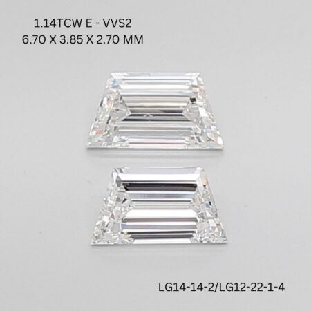 1.17 Carat E-VS1 Trapezoid Step Cut Lab Diamond Pair (6.8x3.95mm)