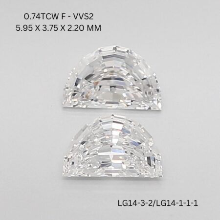 0.74 CT F VVS2 HALF MOON diamond Matching Pair