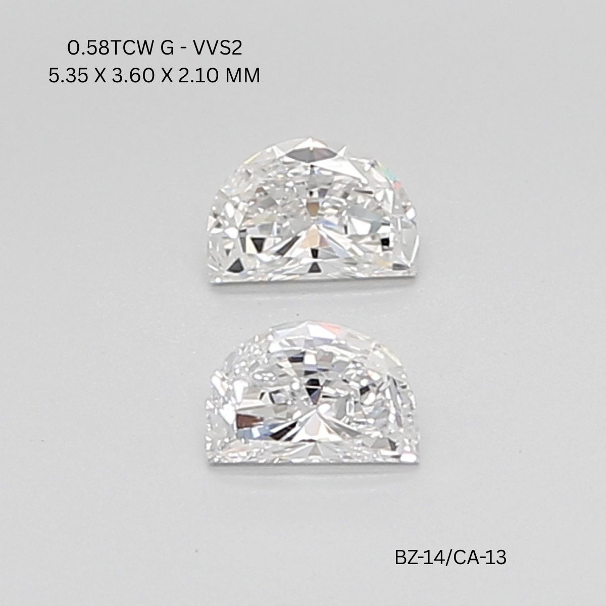 0.58 CT G VVS2 HALF MOON diamond Pairs Inventory