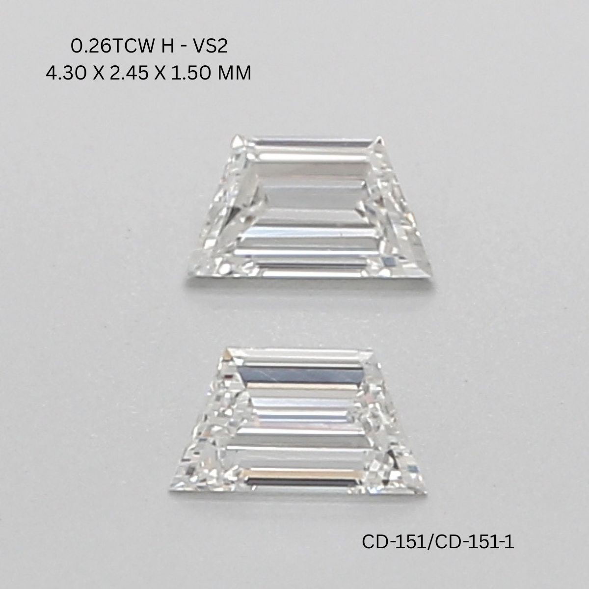 0.26 CT H VS2 TRAPEZOID diamond Pairs Inventory
