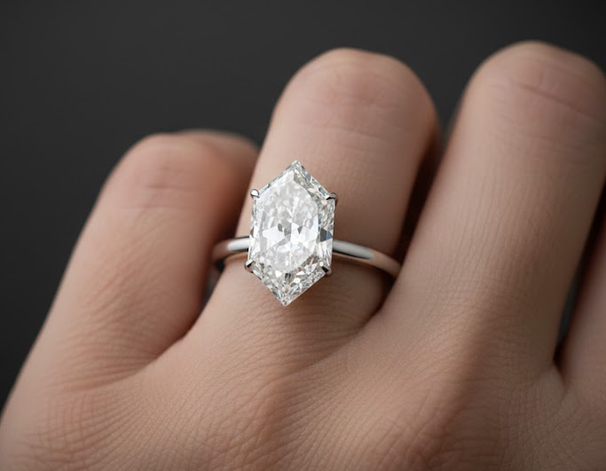 Brilliant Cut Hexagonal Natural Fancy Shape Diamond Ring