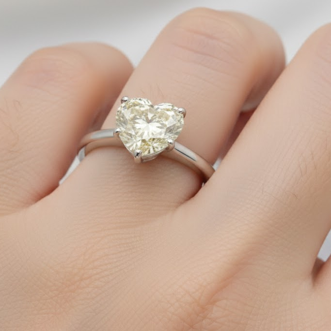 Fancy Yellow Step Cut Heart Rare Fancy Shape Diamond Ring