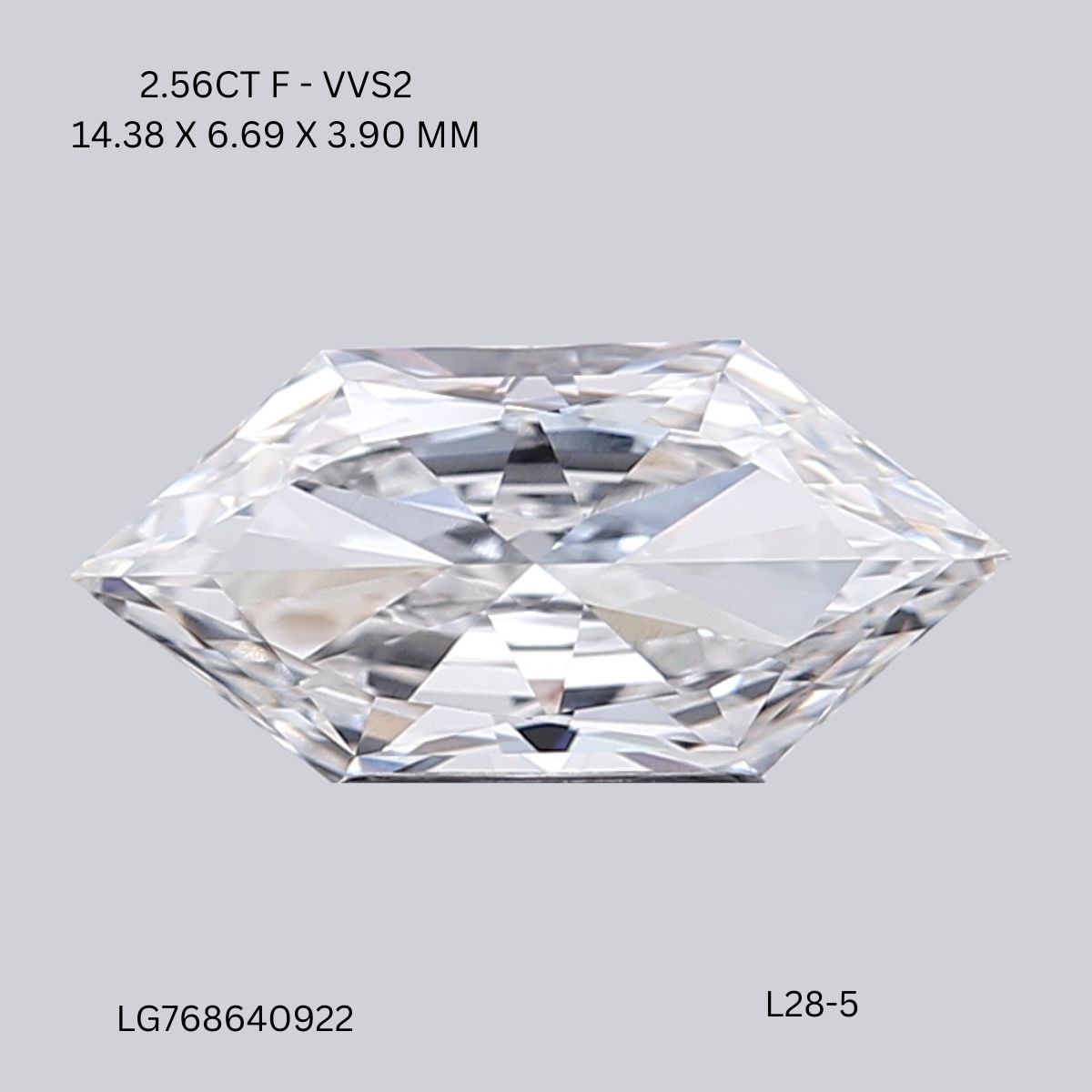 2.56CT F VVS2 Hexagonal Lab Grown Fancy Shape Diamond 14.38*6.69*3.9MM