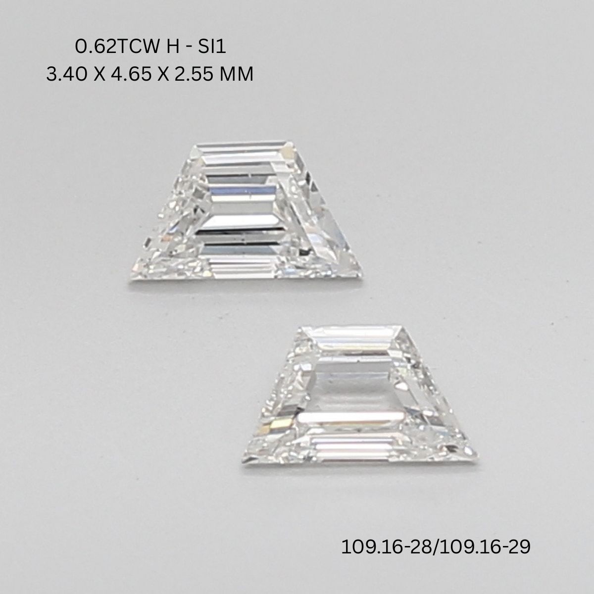 0.62 CT H SI1 TRAPEZOID diamond Pairs Inventory