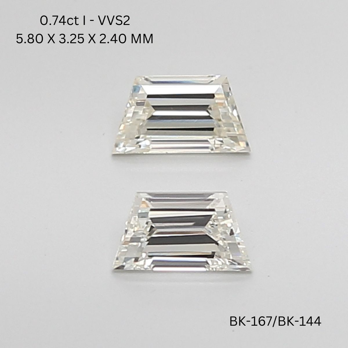 0.74 CT I VVS2 TRAPEZOID diamond Pairs Inventory