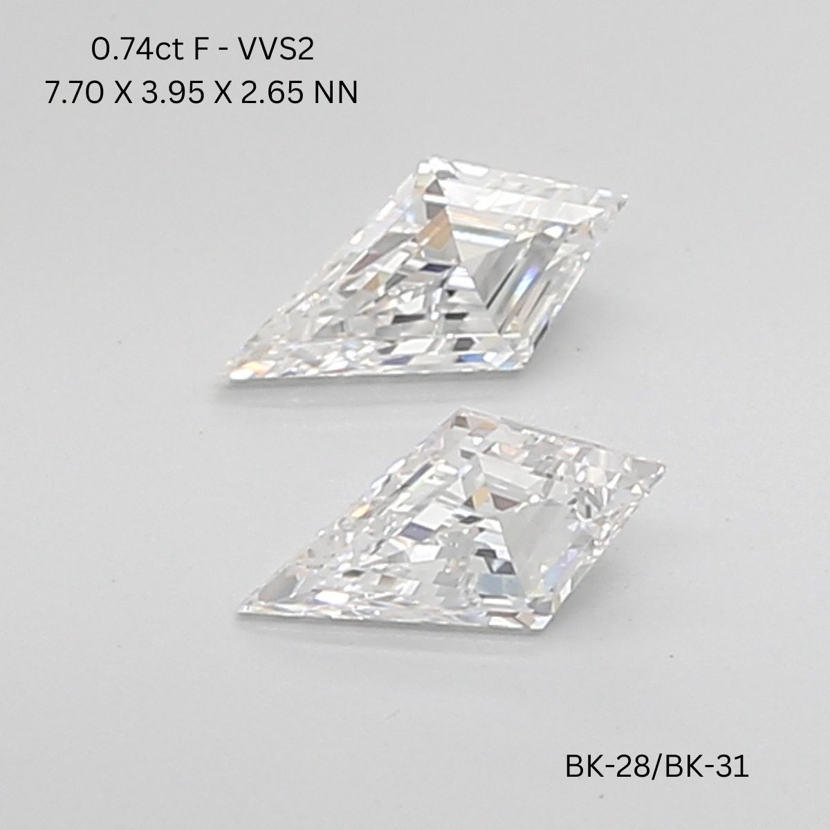 0.74 CT F VVS2 KITE diamond Pairs Inventory