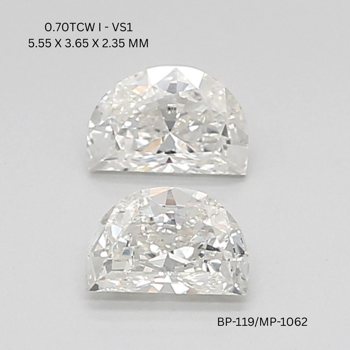 0.36 CT I VS1 HALF MOON diamond Pairs Inventory
