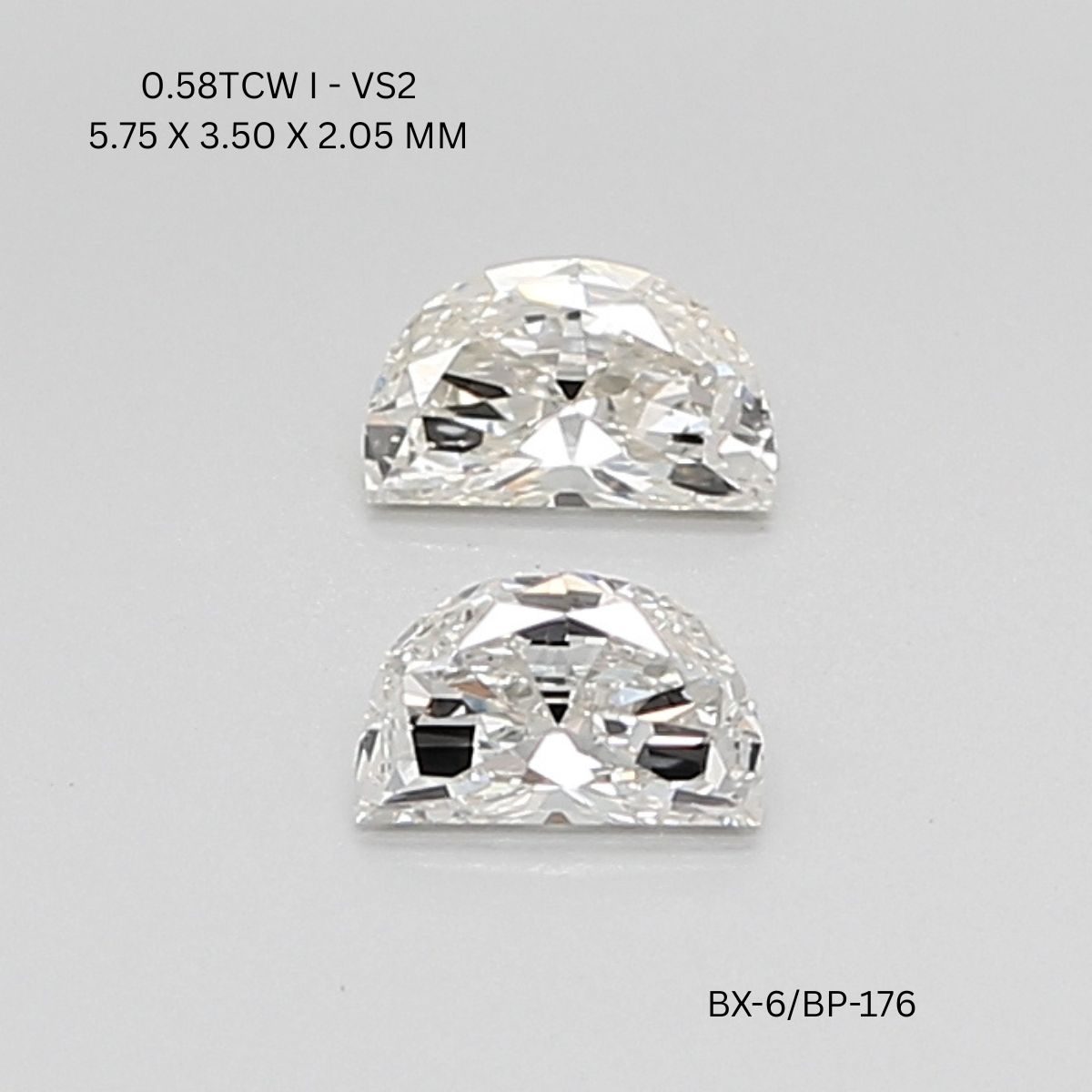 0.58 CT I VS2 HALF MOON diamond Pairs Inventory