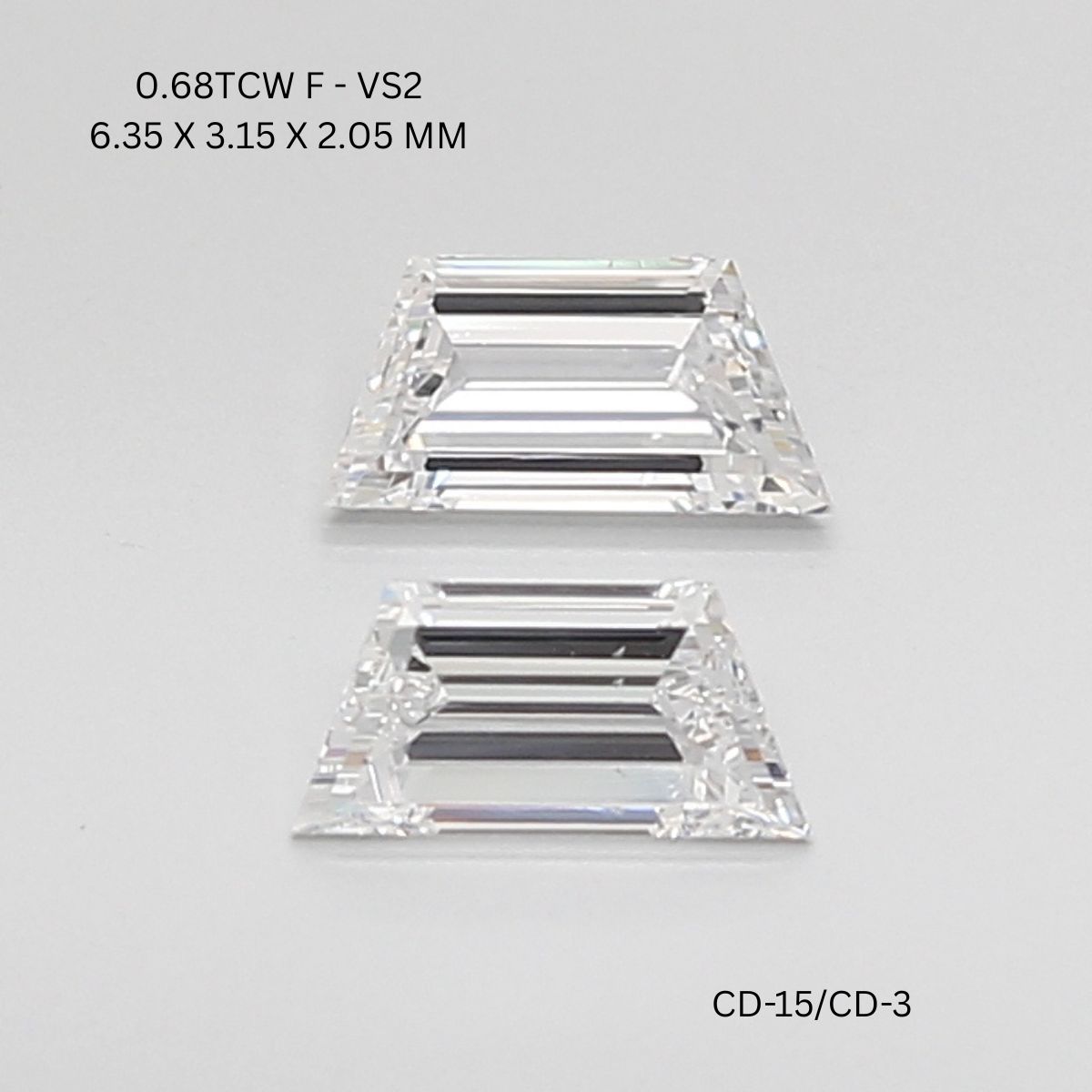 0.68 CT F VS2 TRAPEZOID diamond Pairs Inventory