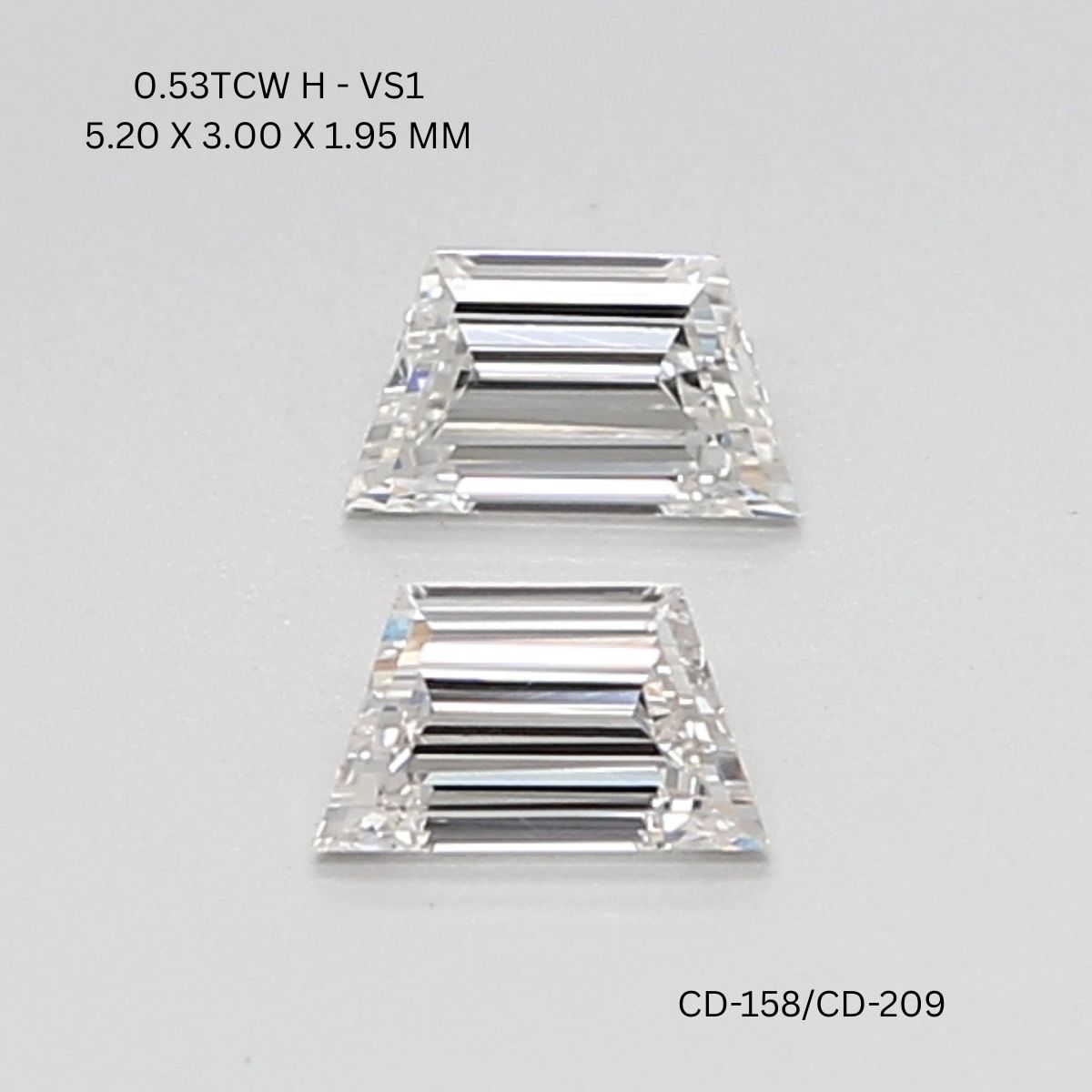 0.53 CT H VS1 TRAPEZOID diamond Pairs Inventory