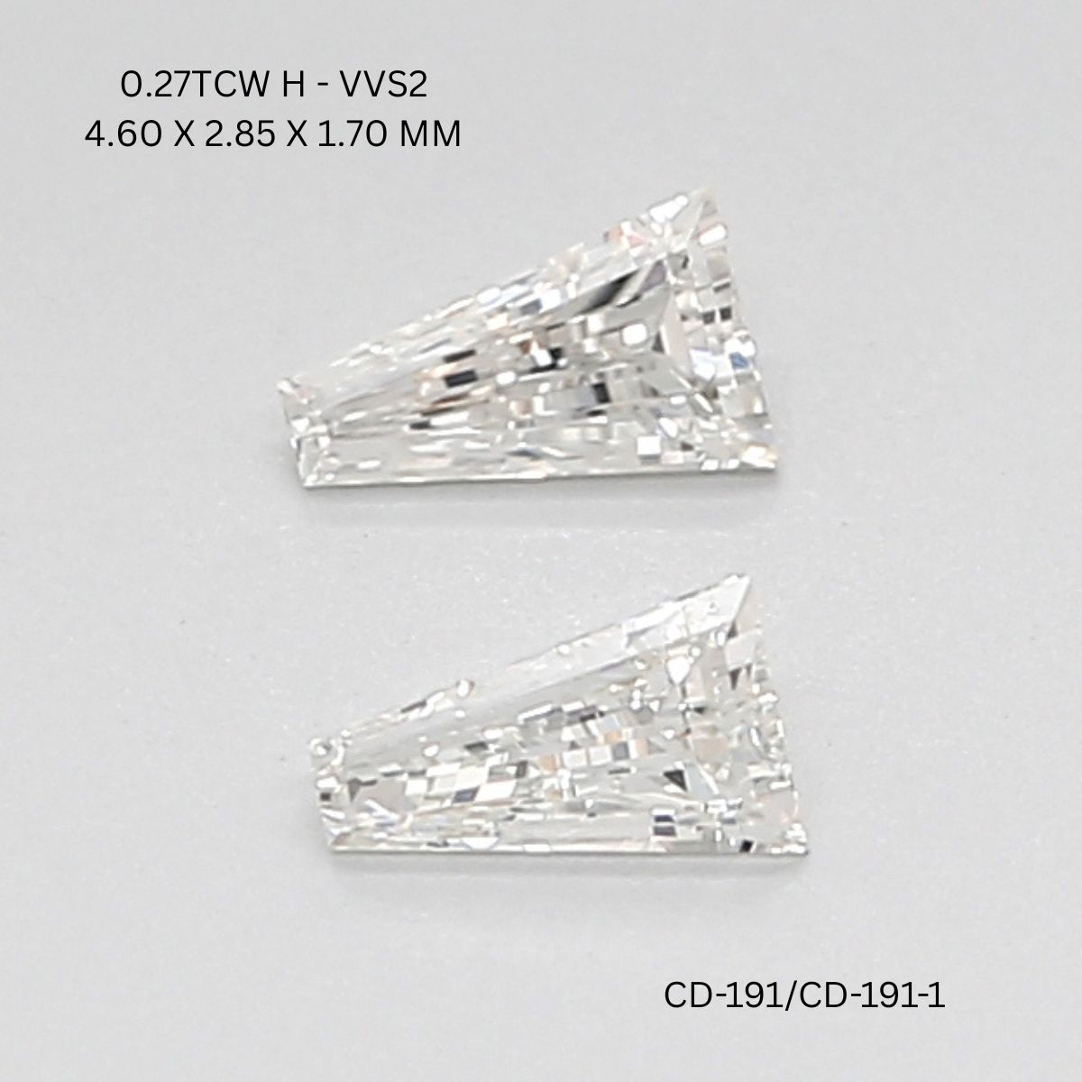 0.27 CT H VVS2 TAPER diamond Pairs Inventory
