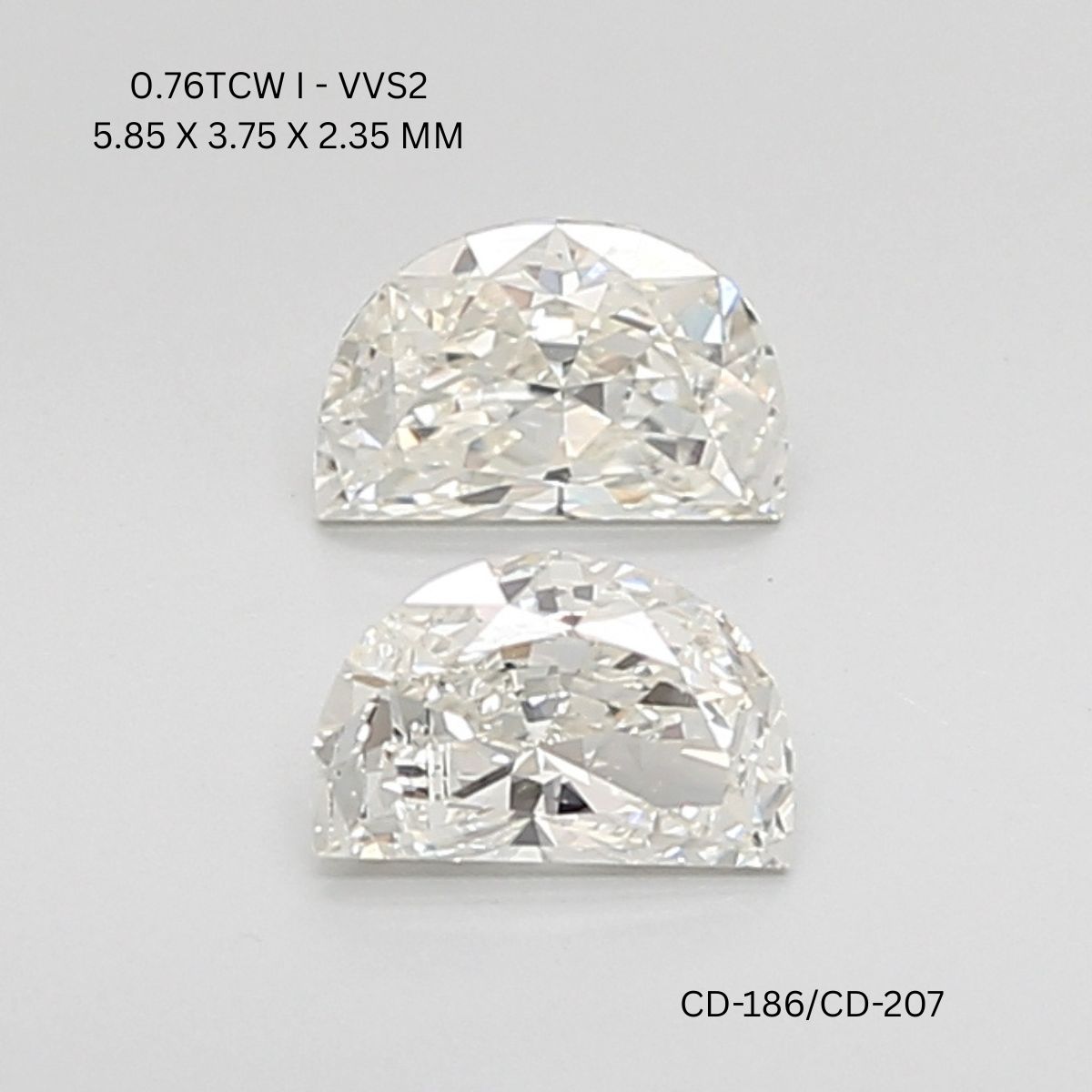 0.76 CT I VVS2 HALF MOON diamond Pairs Inventory