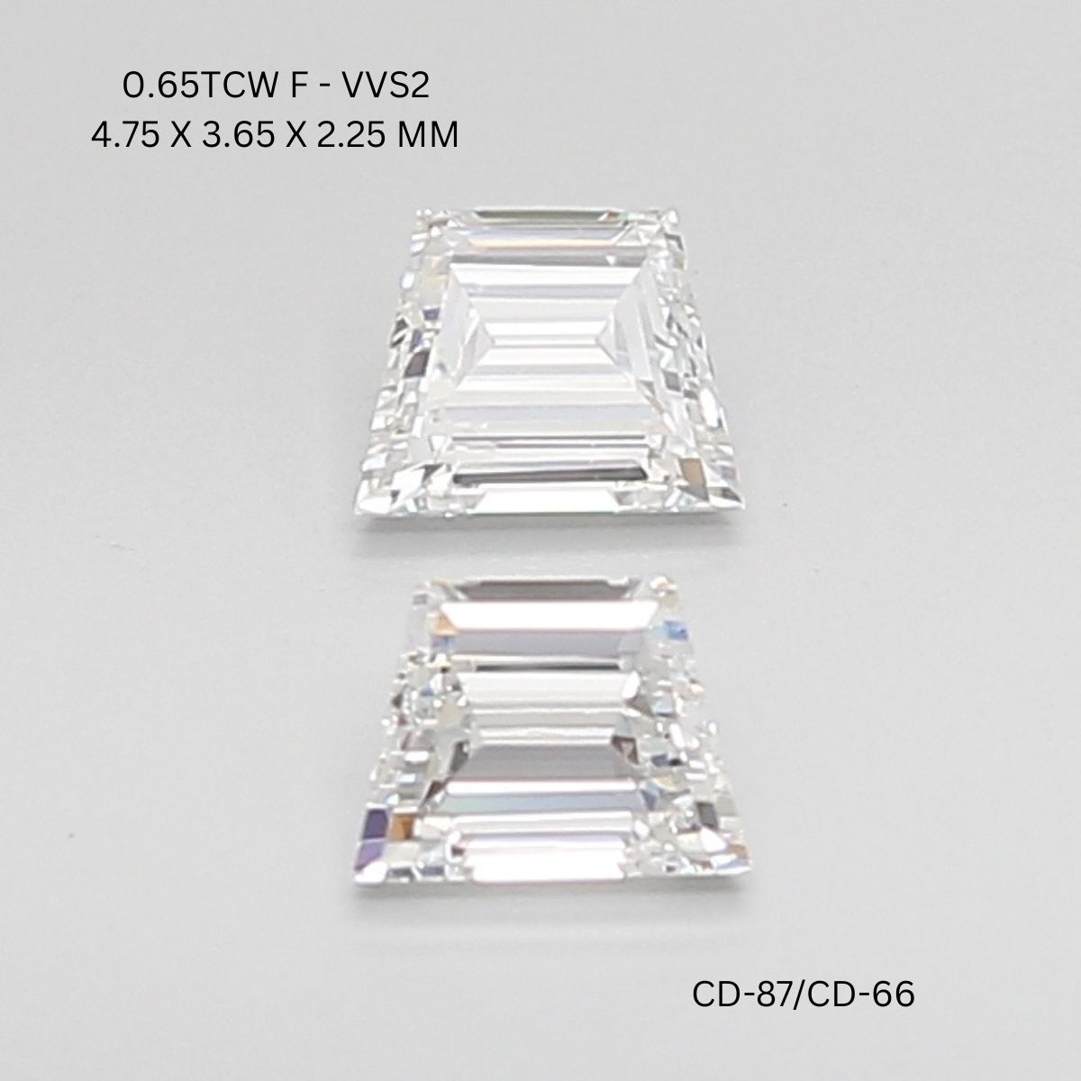 0.65 CT F VVS2 TRAPEZOID diamond Pairs Inventory
