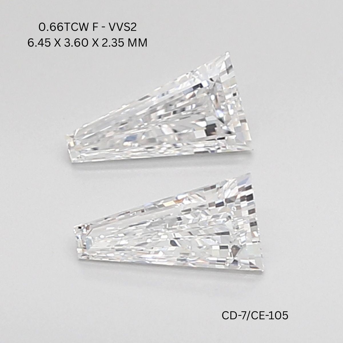 0.66 CT F VVS2 TAPER diamond Pairs Inventory