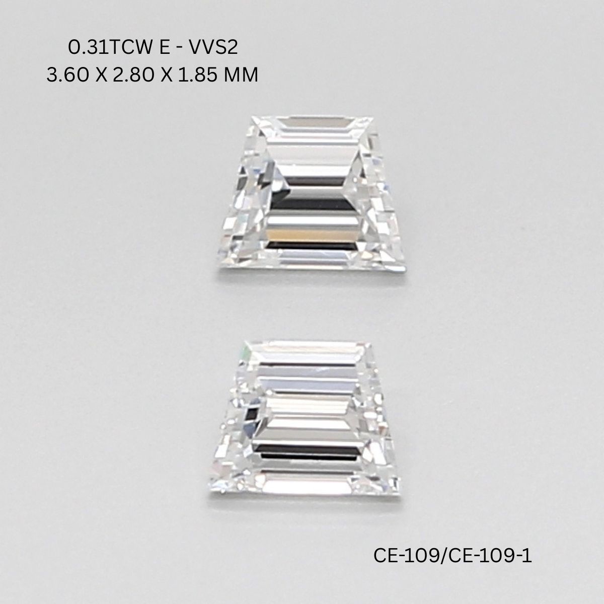 0.31 CT E VVS2 TRAPEZOID diamond Pairs Inventory