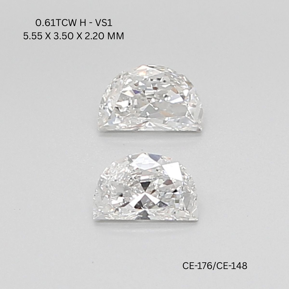0.61 CT H VS1 HALF MOON diamond Pairs Inventory