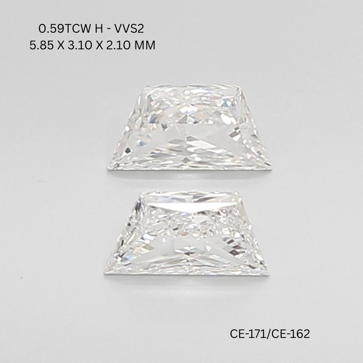 0.59 CT H VVS2 TRAPEZOID diamond Pairs Inventory