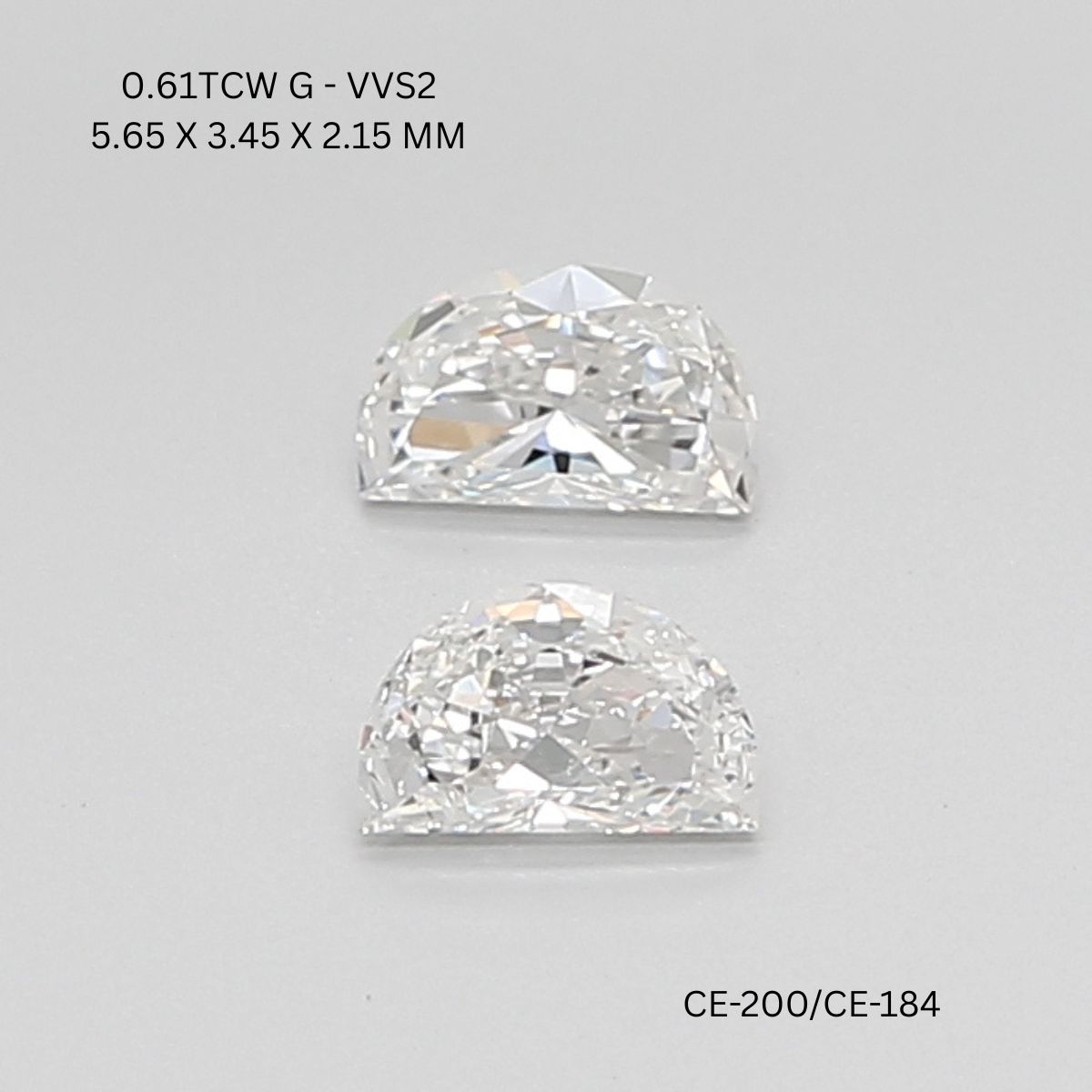 0.61 CT G VVS2 HALF MOON diamond Pairs Inventory