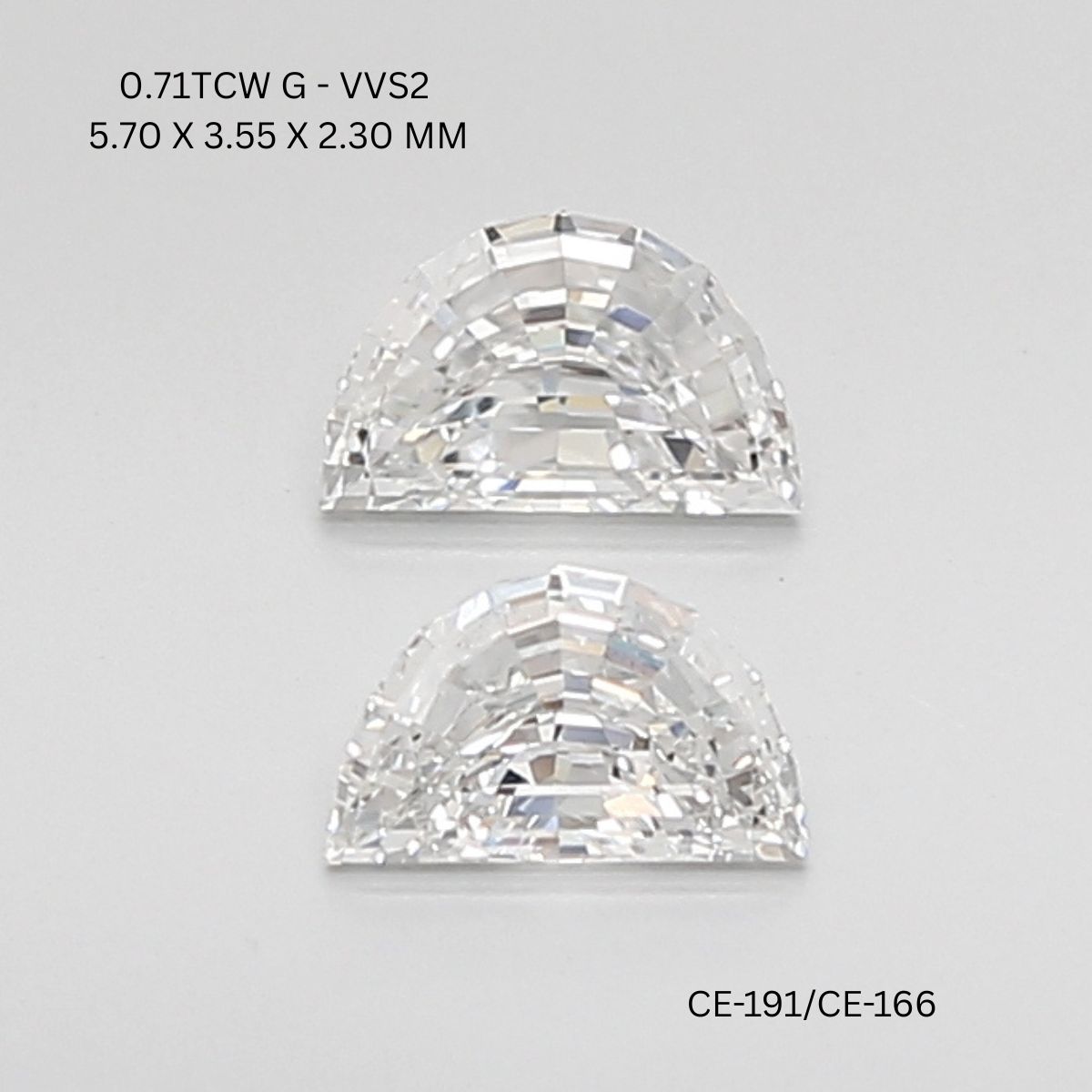 0.71 CT G VVS2 HALF MOON diamond Pairs Inventory