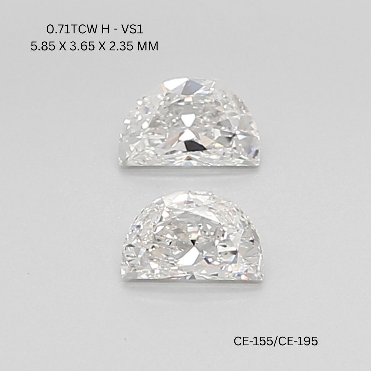 0.71 CT H VS1 HALF MOON diamond Pairs Inventory