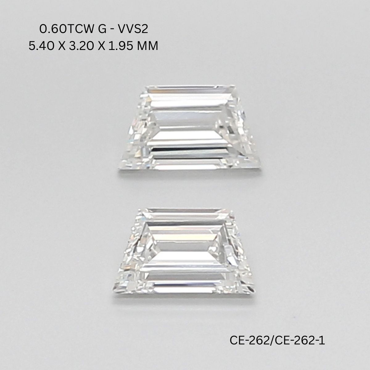 0.6 CT G VVS2 TRAPEZOID diamond Pairs Inventory