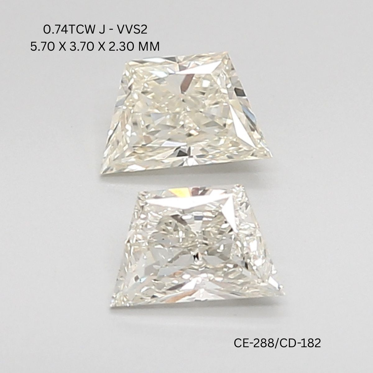 0.74 CT J VVS2 TRAPEZOID diamond Pairs Inventory