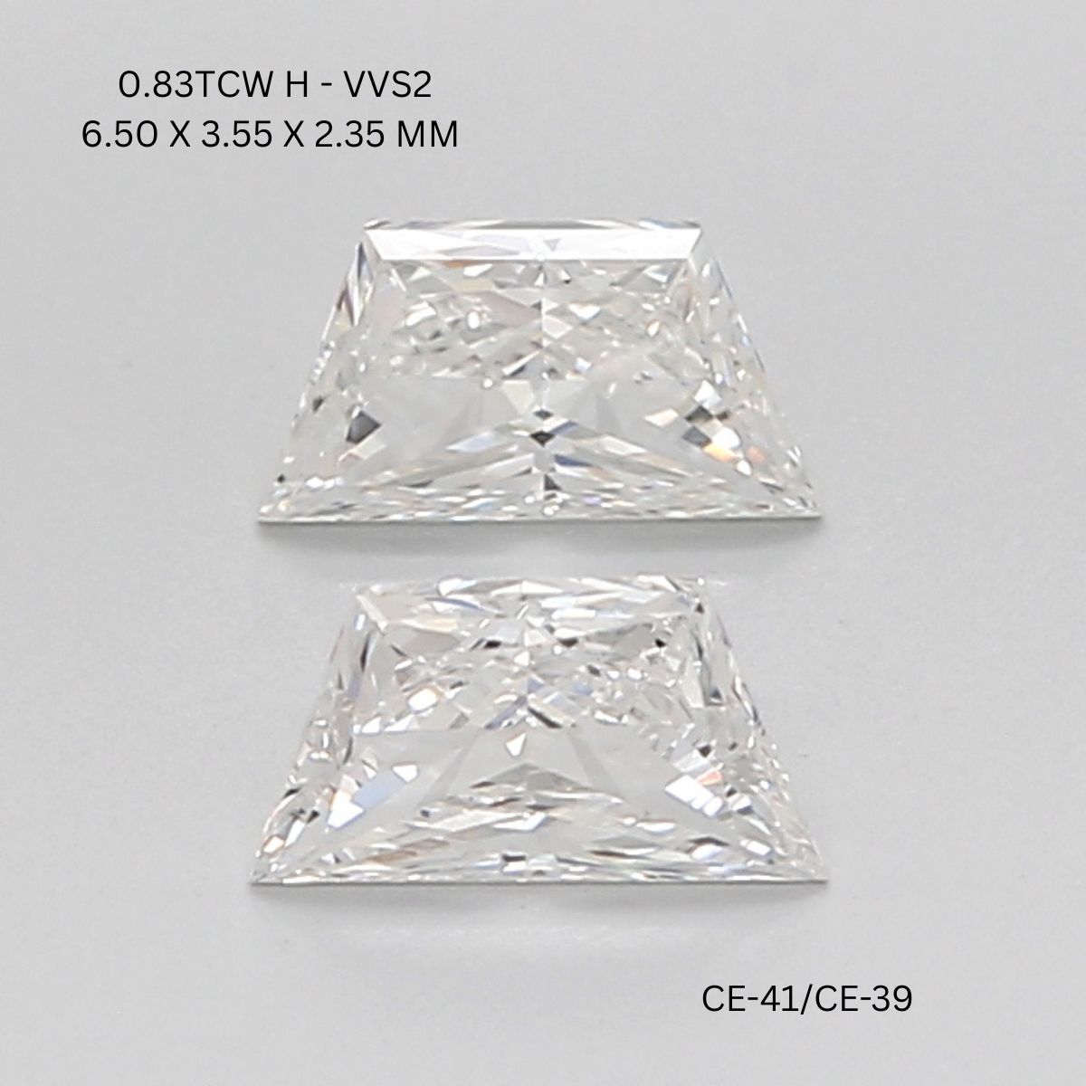 0.83 CT H VVS2 TRAPEZOID diamond Pairs Inventory
