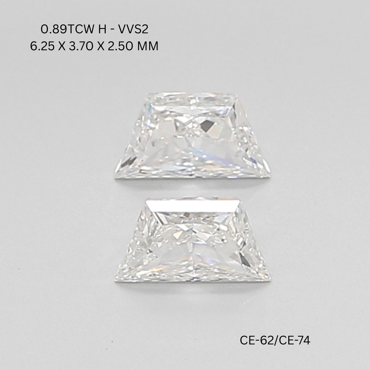 0.89 CT H VVS2 TRAPEZOID diamond Pairs Inventory
