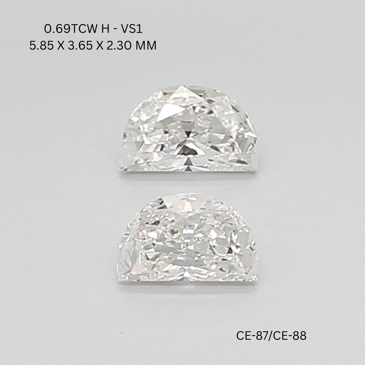 0.69 CT H VS1 HALF MOON diamond Pairs Inventory