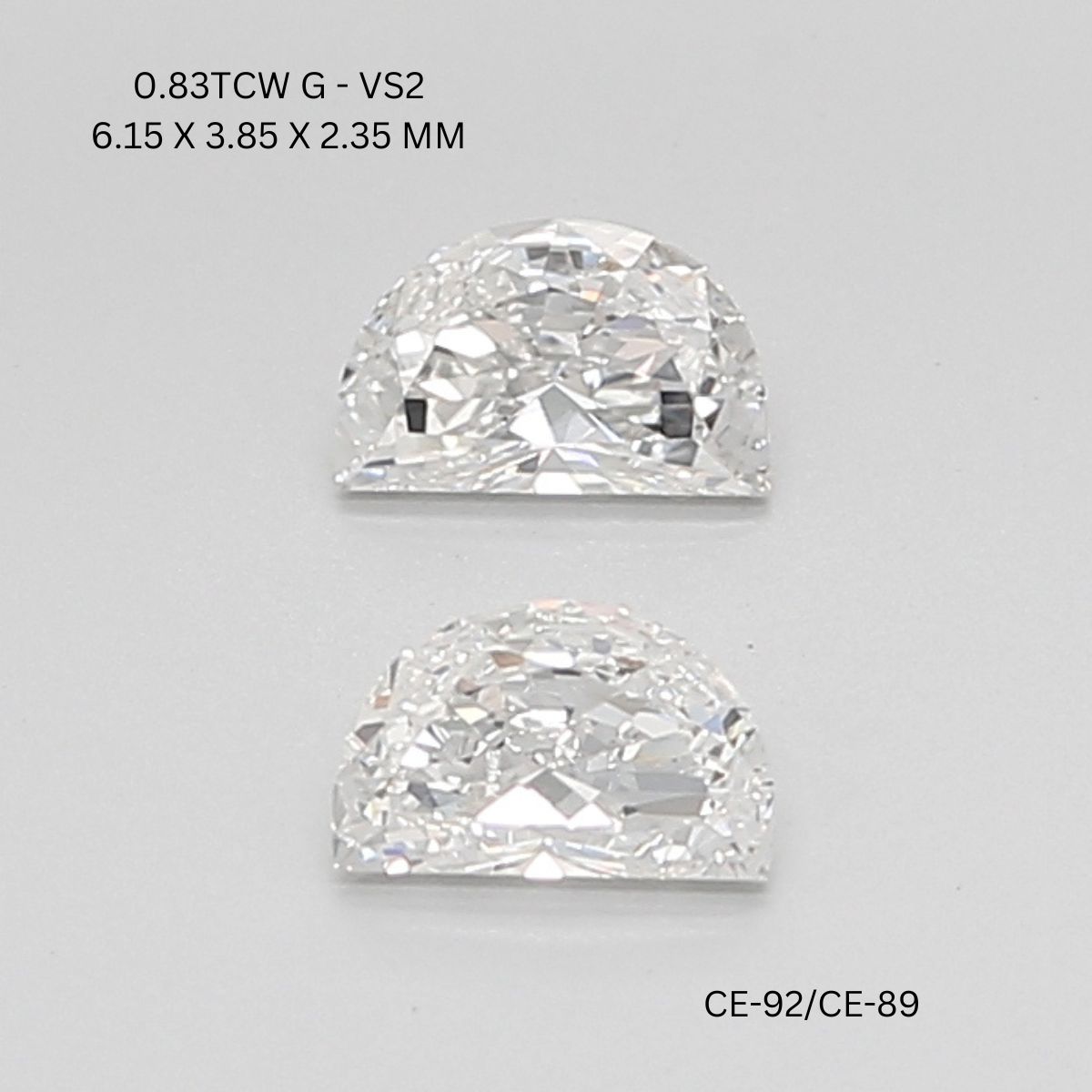 0.83 CT G VS2 HALF MOON diamond Pairs Inventory