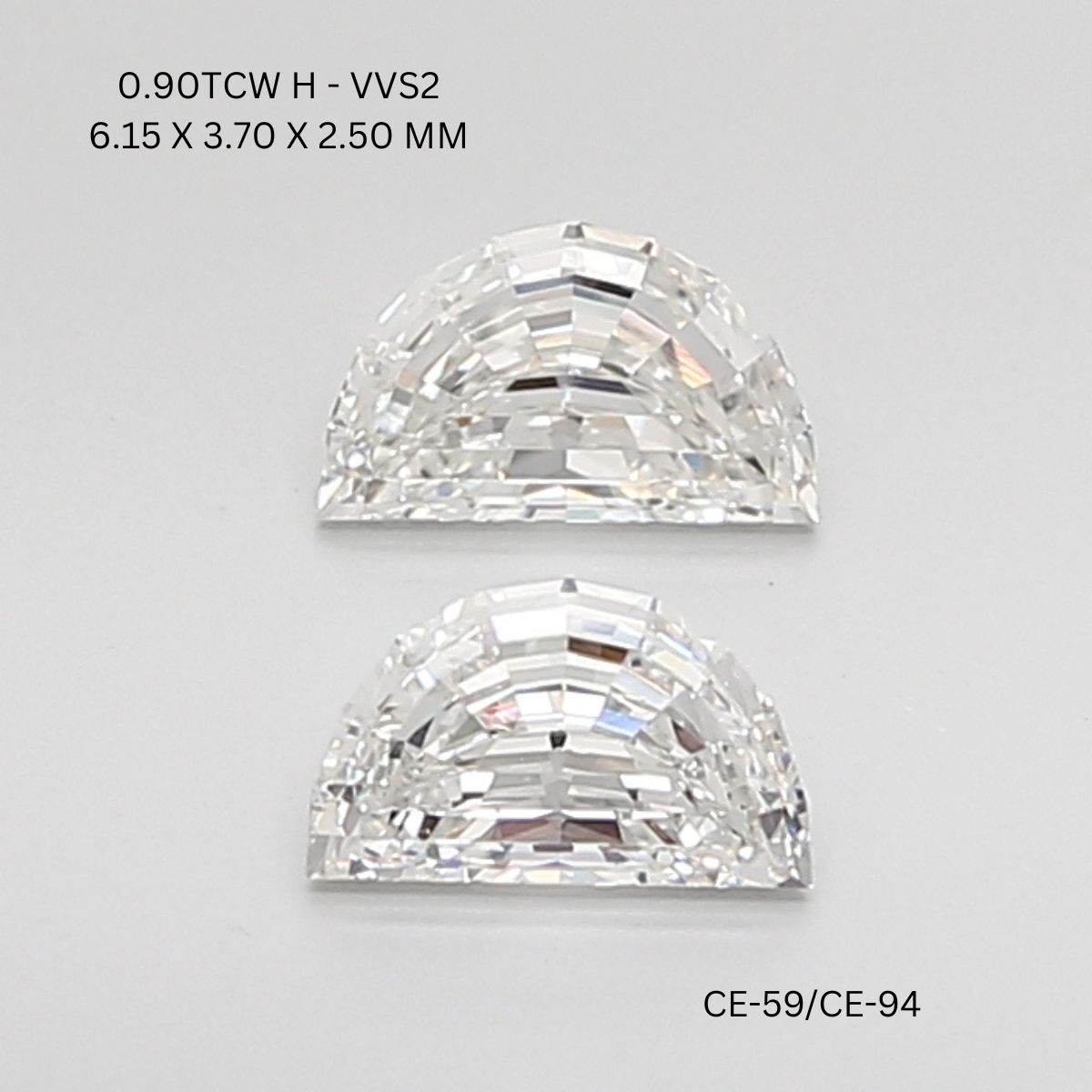 0.9 CT H VVS2 HALF MOON diamond Pairs Inventory