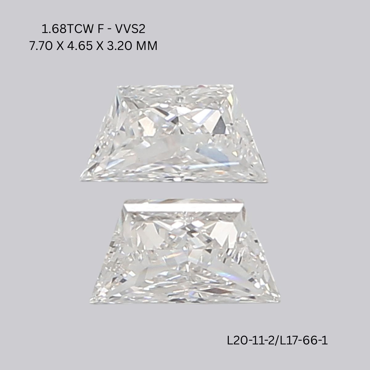 1.68 CT F VVS2 TRAPEZOID diamond Pairs Inventory