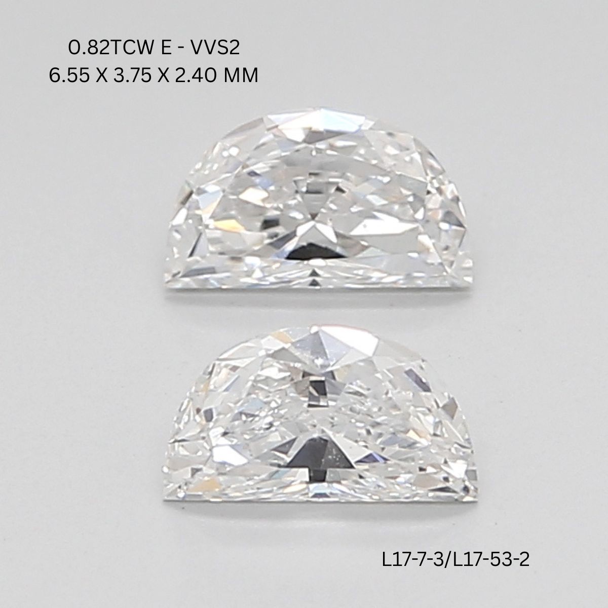0.82 CT E VVS2 HALF MOON diamond Pairs Inventory