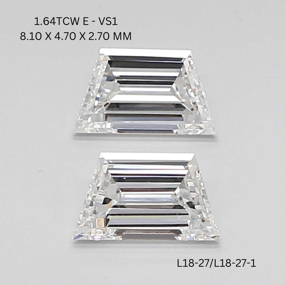 1.64 CT E VS1 TRAPEZOID diamond Pairs Inventory
