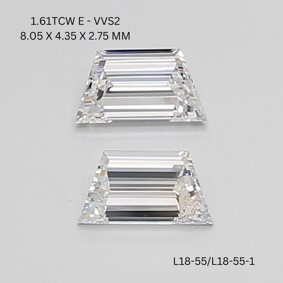 1.61 CT E VVS2 TRAPEZOID diamond Pairs Inventory