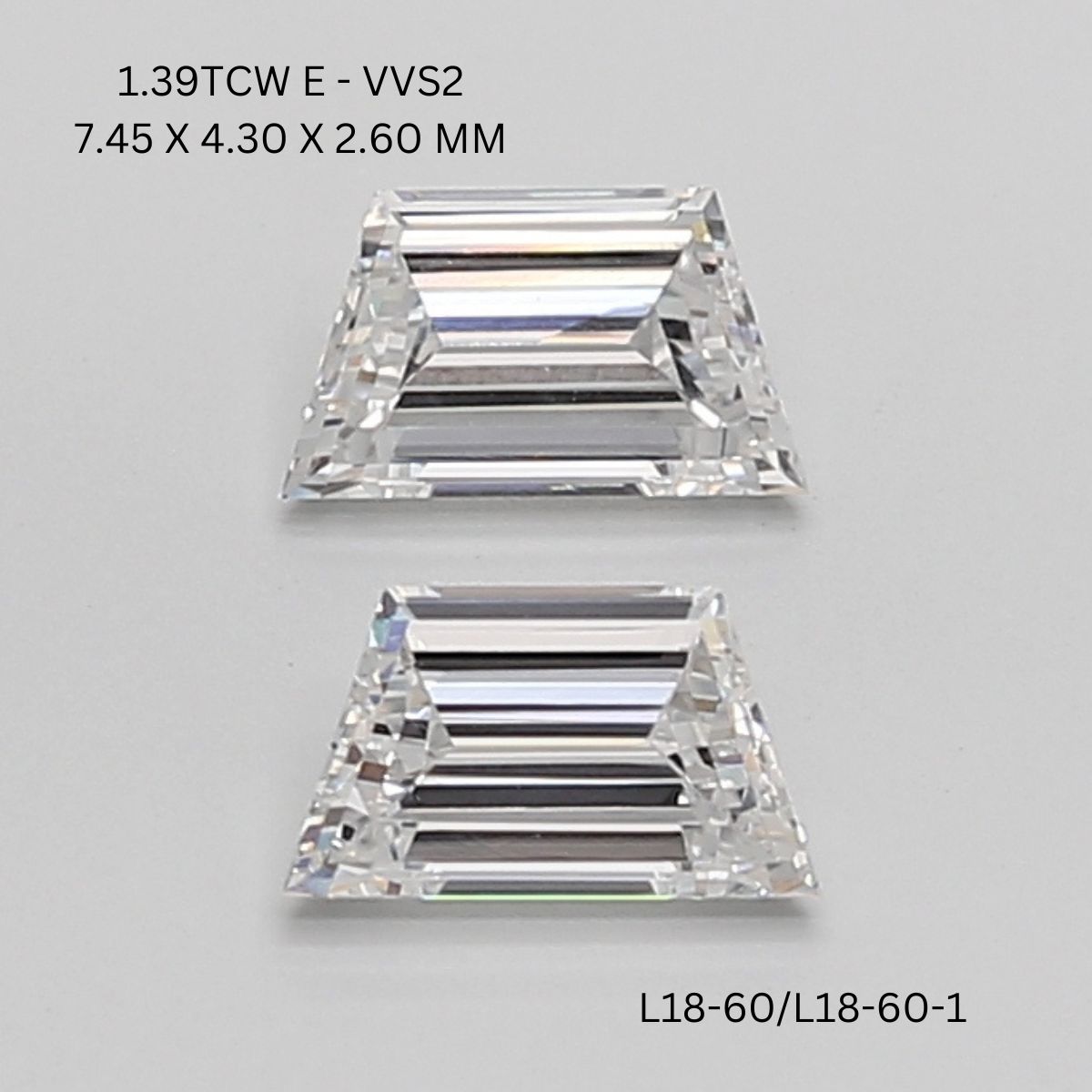 1.39 CT E VVS2 TRAPEZOID diamond Pairs Inventory