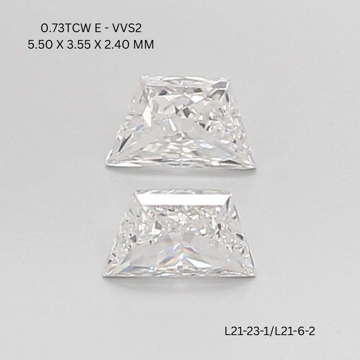 0.73 CT E VVS2 TRAPEZOID diamond Pairs Inventory