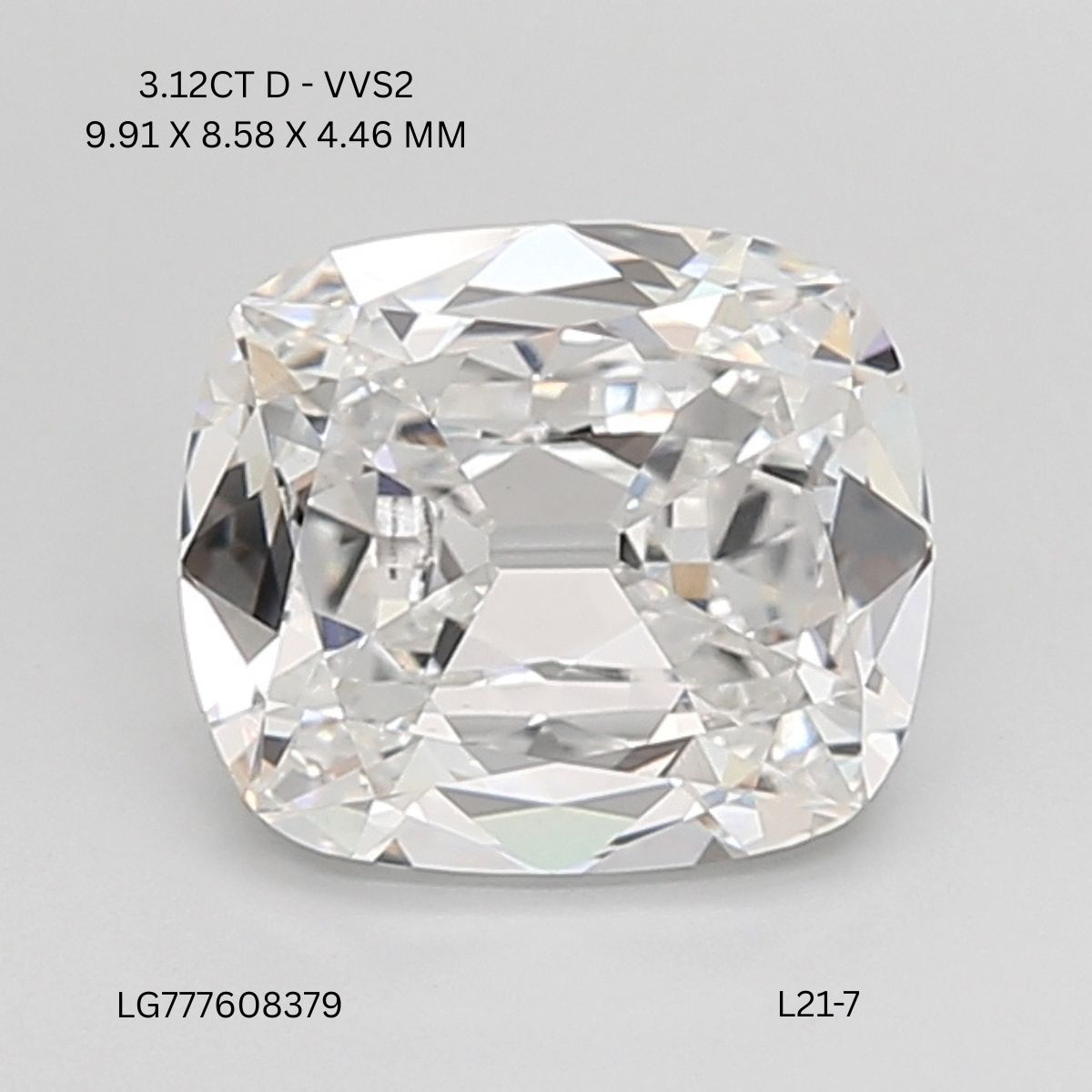 3.12 CT D VVS2 CUSHION diamond Fancy Shape