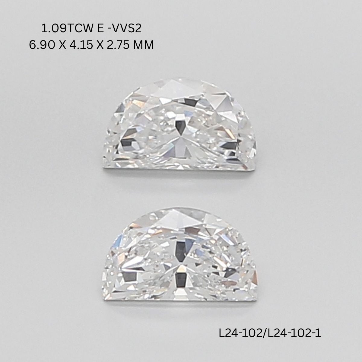 1.09 CT E VVS2 HALF MOON diamond Pairs Inventory