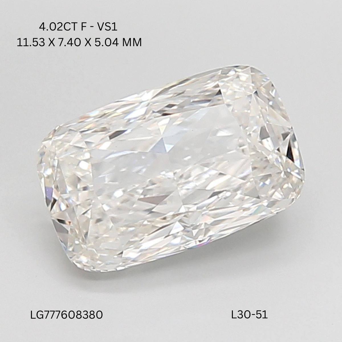 4.02 CT F VS1 CUSHION diamond Fancy Shape