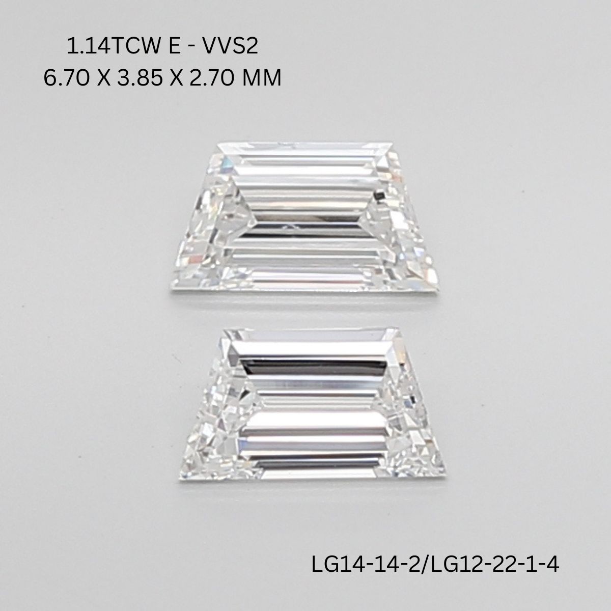 1.12CT E VVS2 Trapezoid Precision Lab Grown Diamond Pair 6.7*3.85*2.7MM