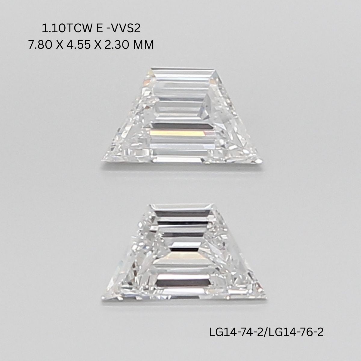 1.1 CT E VVS2 TRAPEZOID diamond Pairs Inventory