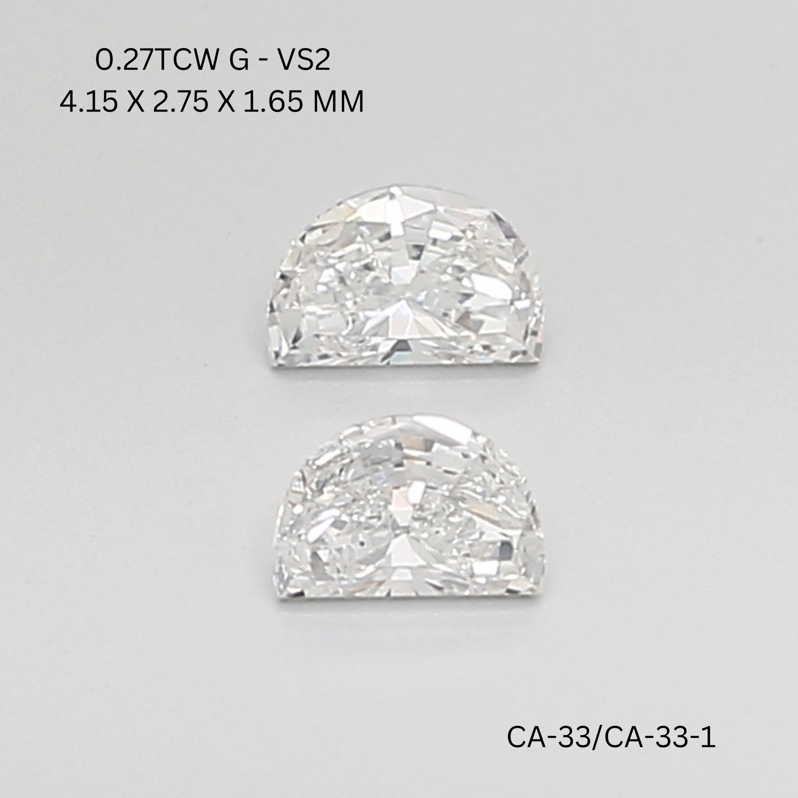 0.26 CT G VS2 HALF MOON diamond Pairs Inventory