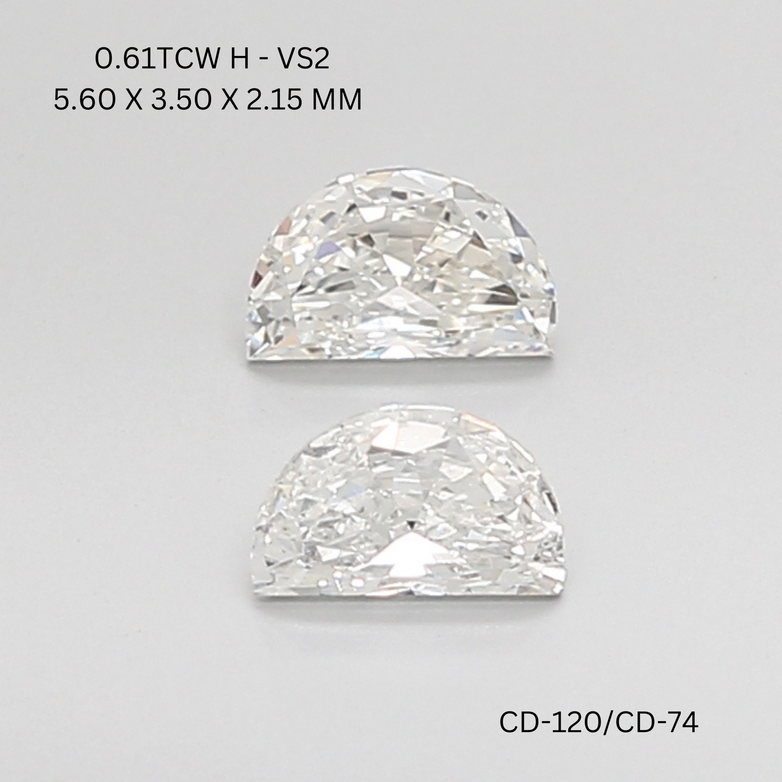 0.61 CT H VS2 HALF MOON diamond Pairs Inventory