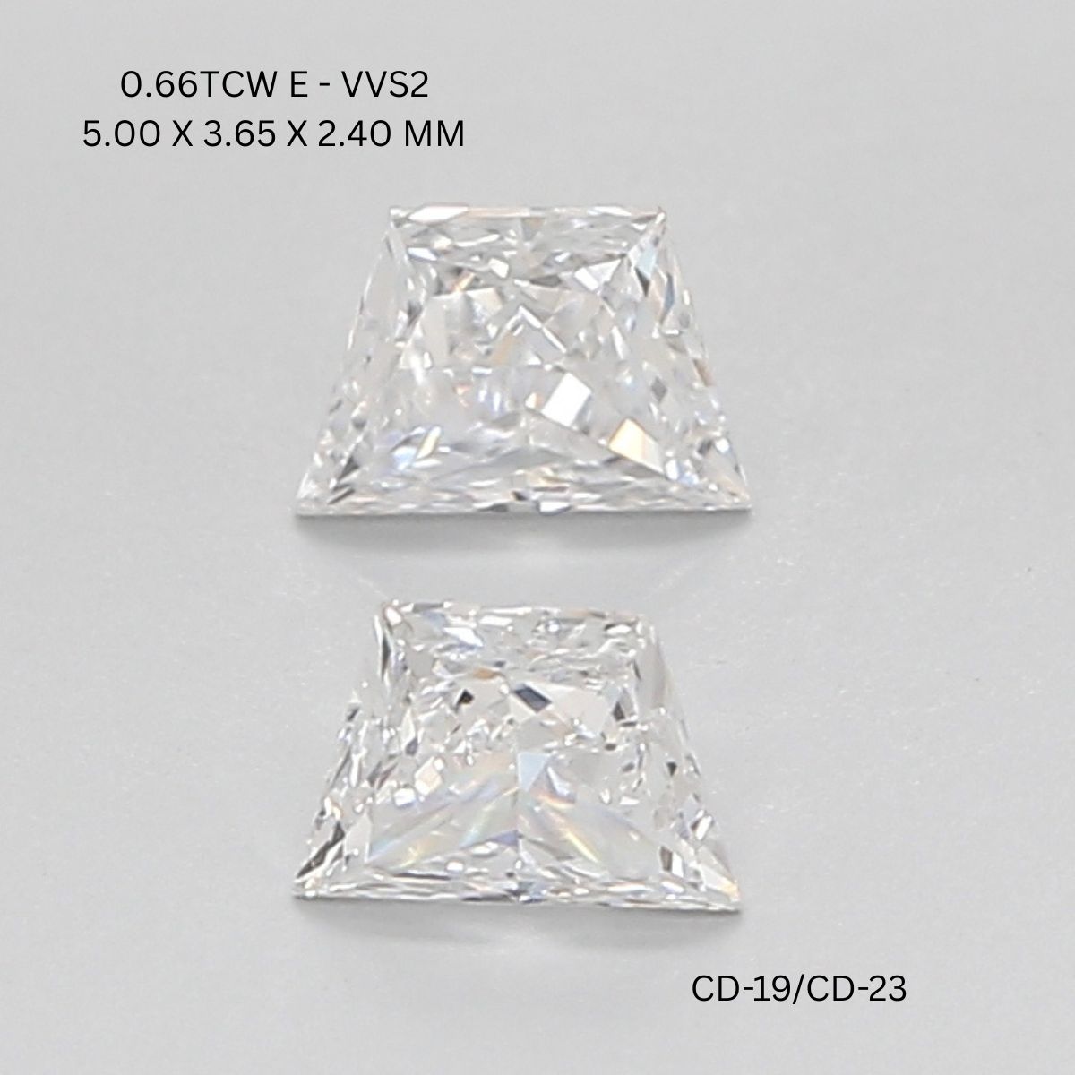 0.66 CT E VVS2 TRAPEZOID diamond Pairs Inventory