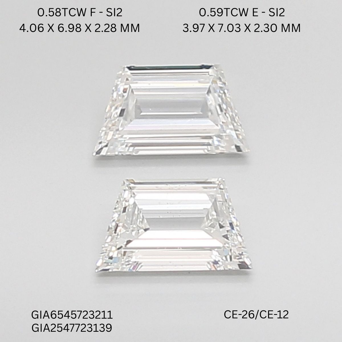 1.17 CT E SI2 TRAPEZOID diamond Pairs Inventory