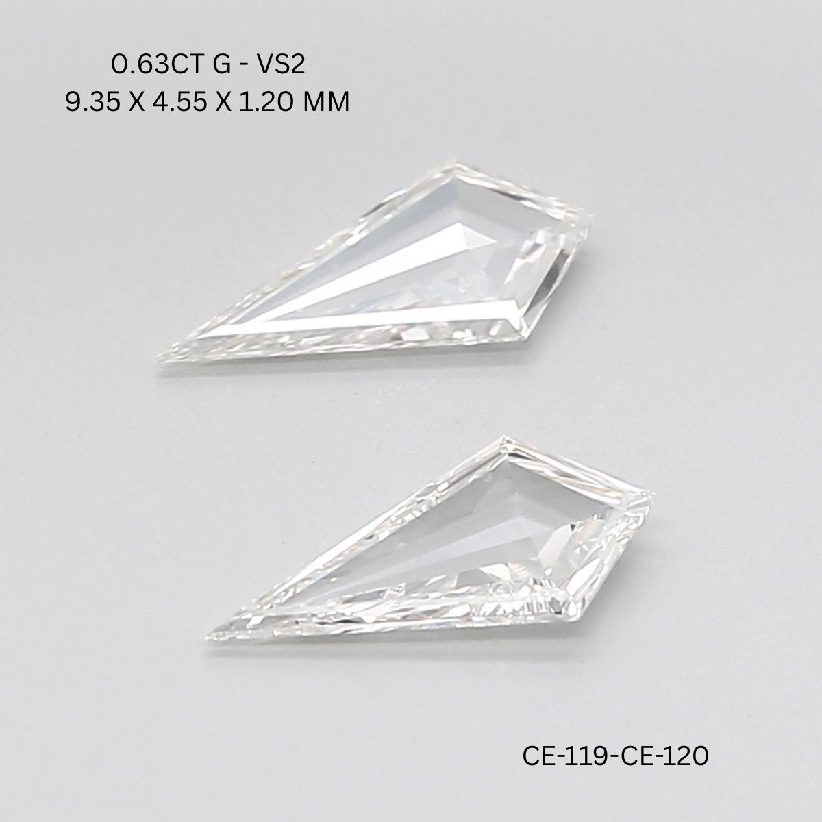 0.63 CT G VS2 KITE diamond Pairs Inventory